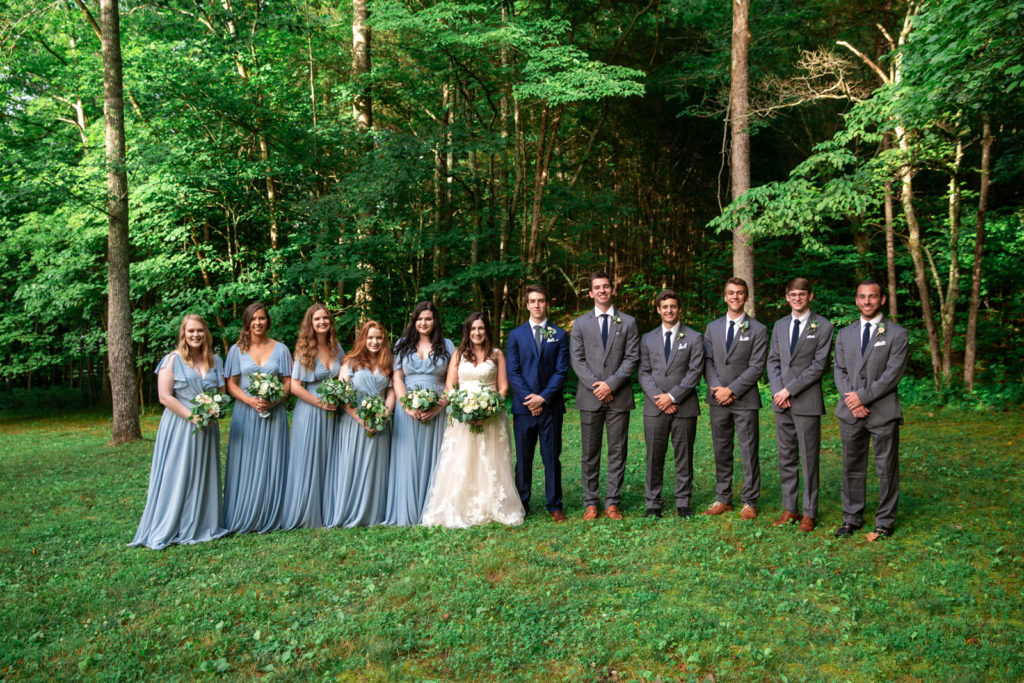 wedding party near wooded area in Tennessee Outdoor Farm Wedding